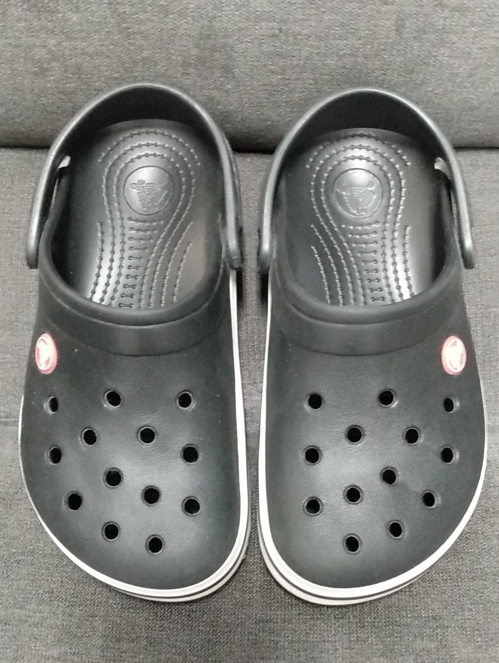 CROCS Kid's Crocband Clog Black Slip-On w/ White Trim Big Kids Size J4